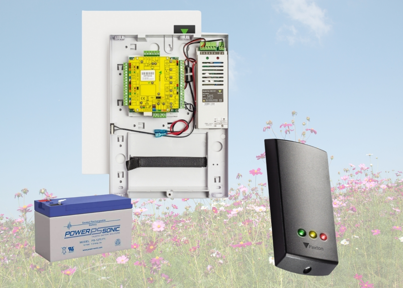 40040169.PROMO Kit d'extension système Net2, Net2 Plus (1 porte) + Batterie PowerSonic 12 V 7 Ah
